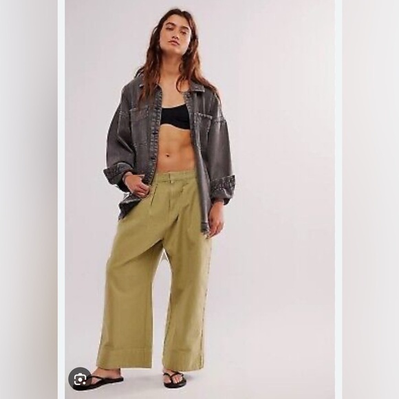Free people green sweet talk chino line cotton pants2 6 nwot